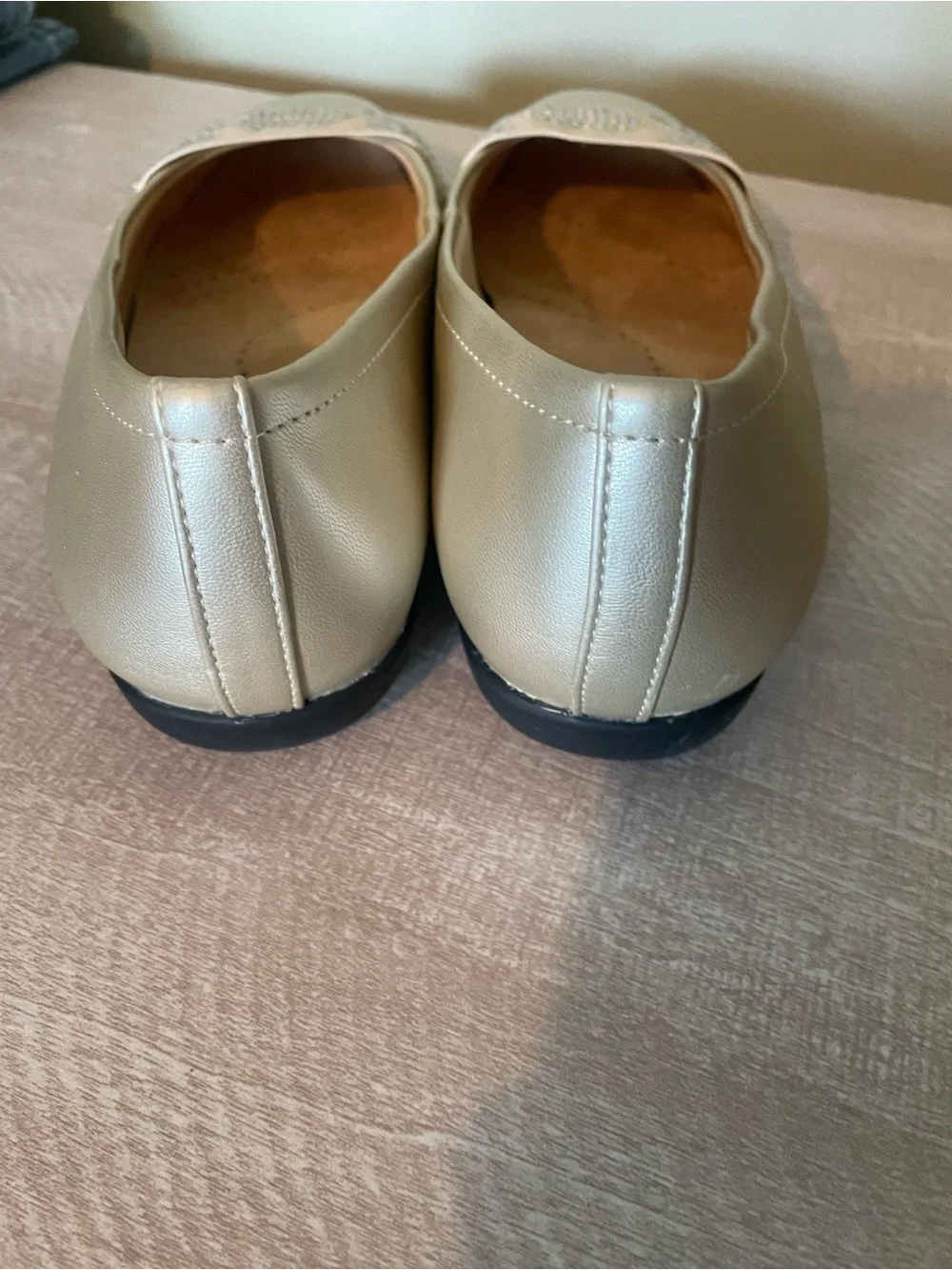 Trotters Samantha Metallic Gem Band Slip-On Flats champagne shoes sz 8WW wide